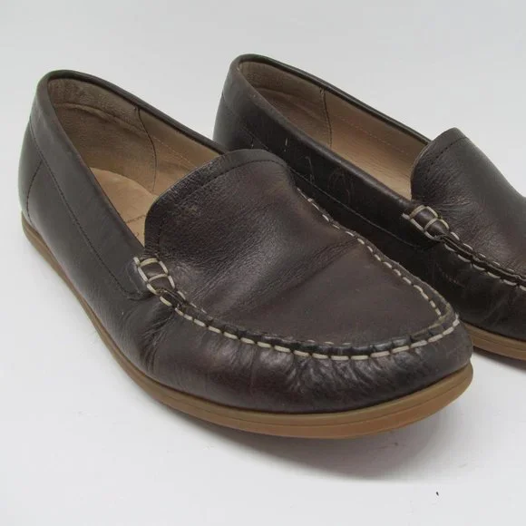 Ecco Womens Brown Leather Moc Toe Flats Loafers Size US 9.5 EUR 40 Extra Width - Picture 2 of 11
